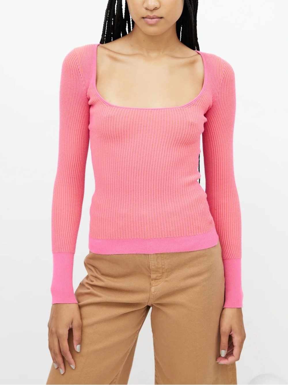 ✨ Jacquemus La Maille Rosa Ribbed Knit Top - Pink / Orange Interior Size EU34 XS